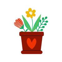 Bright and Colorful Potted Flowers Featuring a Charming Heart Design for Home Decor vector