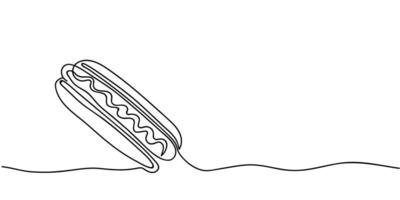 Continuous one line drawing of Hot Dog. Banner for cafe or fast food takeaway in simple linear style. illustration in doodle style. vector