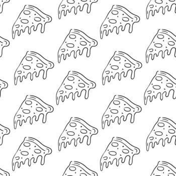 línea dibujo modelo de Pizza rebanadas con Derretido queso en blanco antecedentes exhibiendo un juguetón y divertido diseño vector