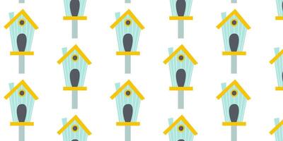 Colorful birdhouses in a repeating pattern on a white background suitable for wallpaper or fabric design vector