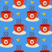 A charming and cute pattern featuring adorable red coffee cups adorned with hearts vector