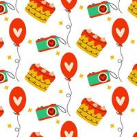 This is a delightful Festive Celebration Pattern featuring Cakes, Balloons, and Joyful Elements vector