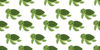 Cute green sea turtles swim against a white backdrop, resembling a playful underwater pattern in a sunny coastal setting vector