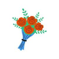 A Beautiful and Colorful Bouquet Comprising of Vibrant Orange Roses with Green Leaves vector