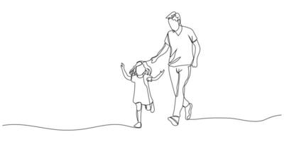 One continuous line drawing of father and daughter, editable line, Father's Day. Father and daughter enjoying a joyful walk together on a sunny day in a peaceful park setting vector