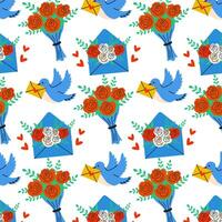 A Vibrant and Colorful Floral Pattern Featuring Birds and Letters in a Cheerful Design. Background for Valentine's day or wedding vector
