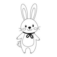 Cute cartoon rabbit character with long ears and a bow tie design suitable for coloring activities and children's art projects vector