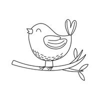 Cute bird sitting on a branch singing happily in a sketch-style illustration with natural elements vector