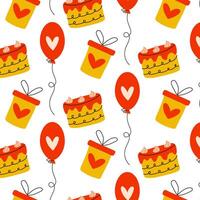 A Vibrant and Colorful Celebration Pattern Featuring Cakes, Balloons, and Festive Elements vector