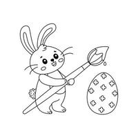 Cute bunny painting an Easter egg in a playful spring setting for a coloring activity vector