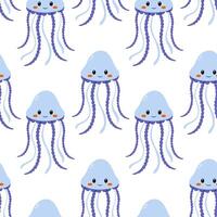 Cute jellyfish pattern in soft blue with smiling faces creating an adorable underwater theme for kids decor or textiles vector