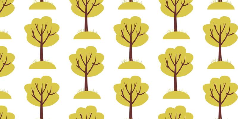 Pattern of stylized trees with green foliage in a repeating design for fabric or wallpaper use
