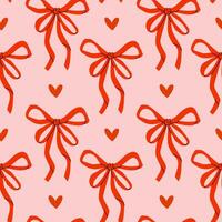 Vibrant pattern featuring red bows and hearts on a soft pink background ideal for festive occasions vector