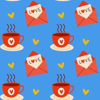 Adorable Pattern Featuring Coffee Cups and Letters Filled with Love and Affection vector