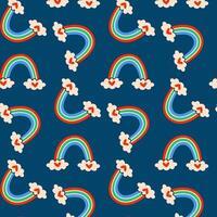 Colorful rainbow pattern with clouds on a dark background suitable for textiles or wallpaper design vector