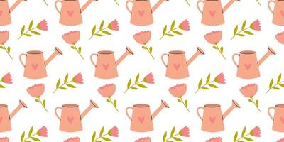 Colorful pattern featuring watering cans and flowers on a white background creates a cheerful and inviting atmosphere vector