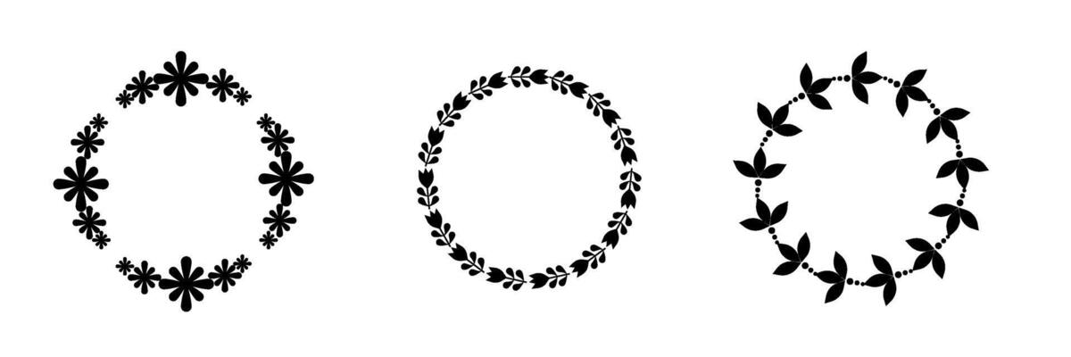 Set of black flowers frames ,wreaths collection , flower decorative elements.