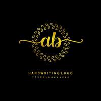 AB Initial Handwriting Logo Collection, Leaf Circle Frame Designs. vector