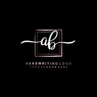 AB Minimalist Handwriting Logo with Square Frame and Signature Style,. vector
