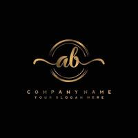 AB Initial Handwriting Logo with Circular Wave Design. vector