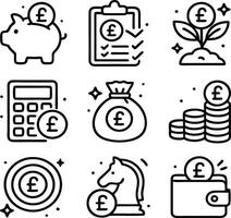 Saving pounds outline icon. pound saving icon with a coin and vault combo, ideal for landing pages, investment guides, mobile fintech apps, or explainer videos vector