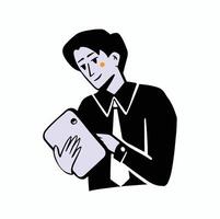 Man with tablet working color style flat vector