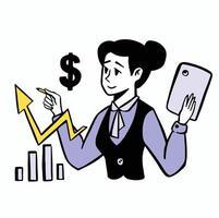 Woman with tablet plotting graphs statistics Flat style vector