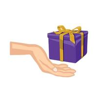 Symbol hand with gift, presentation color vector