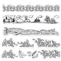 Set of borders soybean farming black and white illustration hand made vector