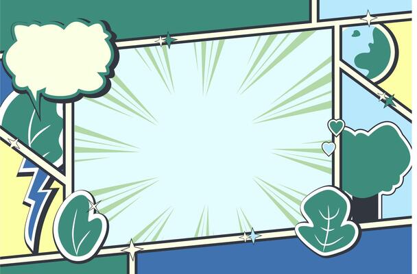 a comic book style frame with a speech bubble and a tree, Environment and Nature Theme
