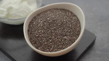 Chia seeds in a bowl ready for healthy recipes video