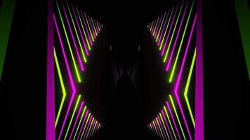Pink and Green Neon Lines Drop in Mirror Corridor Background VJ Loop in 4K video