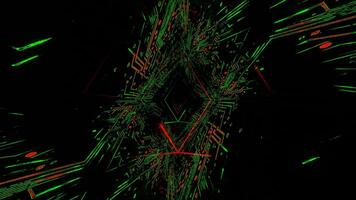 Green and Red Neon Chip Rhomboid Tunnel Background VJ Loop in 4K video