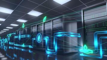 Modern data center featuring liquid cooling with water recycling for enhanced energy efficiency and sustainable environmental conservation, optimizing server performance. video