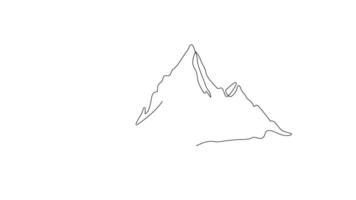 Mountain range continuous one line animated . Adventure winter landscape with peaks, forest, and snow sport elements. Linear minimal concept animation in self-drawing style. video