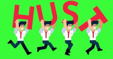 Animated businessmen running with HUST text on green screen background for business motivation themes video