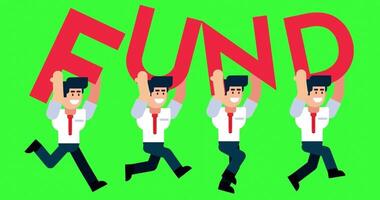 Animated businessmen running with FUND text on green screen background video