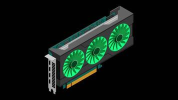 Isometric graphic card animation. card isometric. Computer hardware components. GPU graphic card 4K animation. Transparent background with alpha channel, video