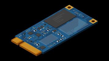 Isometric solid state drive animation. Drive ssd storage illustration. SSD M.2 animation. Computer hardware components. Transparent background with alpha channel video