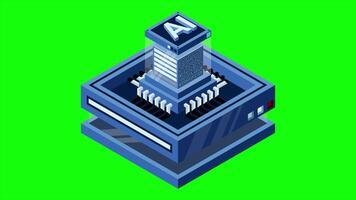 Artificial intelligence micro chip animation. Quantum computing. Artificial intelligence computer. Isometric machine programming. 4K animated in isometric style. video