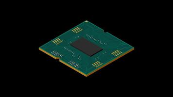 Isometric processor animation. Central processing unit or CPU. Computer hardware components. Semiconductor technology concept. Transparent background with alpha channel. video