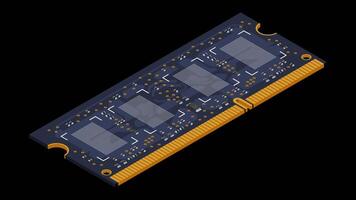 Isometric random access memory animation. RAM memory realistic 3d isometric. Computer hardware components. Transparent background with alpha channel, video