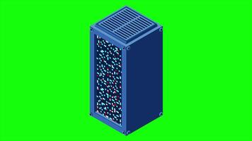 Isometric server animation. Network server room. 3D computer equipment. Storage database. Isometric technology. 4K animated in isometric. video