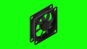 Isometric computer fan animation. Computer fan cooler. Isometric of PC case fan. Computer hardware components video