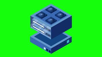 Isometric futuristic server animation. Isometric database or data center. Abstract blockchain. Computer storage. Cloud storage. 4K animated in isometric, video