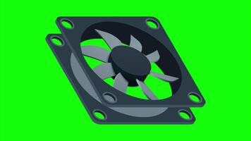Isometric computer fan animation. Computer fan cooler. Isometric of PC case fan. Computer hardware components, video