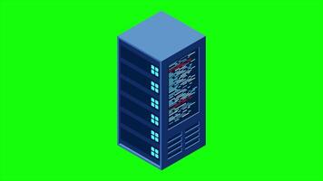 Data center server box. Hosting server or data center room concept. Isometric hardware server case cabinet. 4K seamless loop animation. video