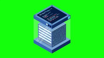 Isometric futuristic server animation. Isometric database or data center. Abstract blockchain. Computer storage. Cloud storage. 4K animated video