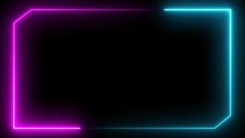 Futuristic neon frame animation with sharp-edged corners in glowing pink and blue video