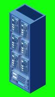 Isometric server animation. Network server room. 3D computer equipment. Storage database. Isometric technology. 4K animated in isometric, video